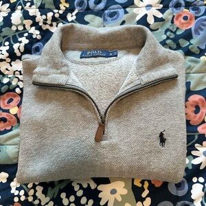 Ralph Lauren Gray Herringbone Zip-Up Sweater